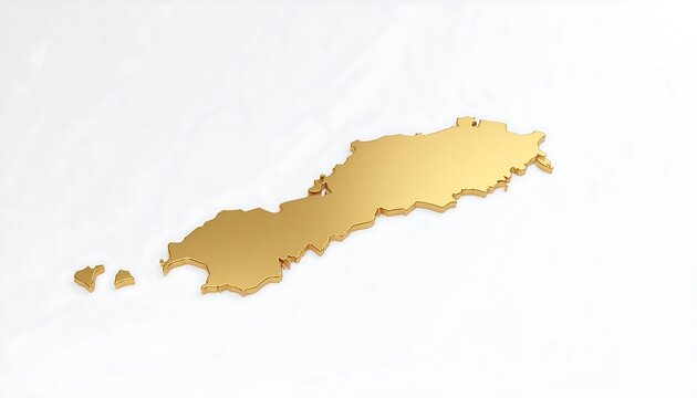 Gold map of an island on a white surface