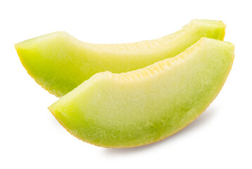 Galia melon slices isolated on white background. File contains clipping path.