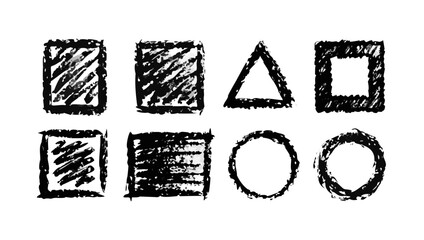 Abstract geometric shapes drawn with white chalk on black background