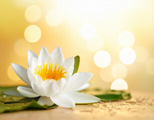Obraz premium 黄金色の背景に咲く白い睡蓮の花