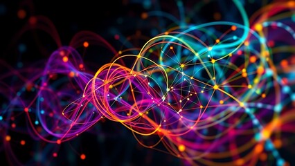 Dynamic Network Visualization - Abstract Background for Data Science, Connectivity Concepts, and Futuristic Tech Designs in Vibrant Neon Colors