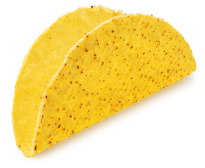 Mexican empty taco or beef stuffed tortilla isolated on white background. File contains clipping path