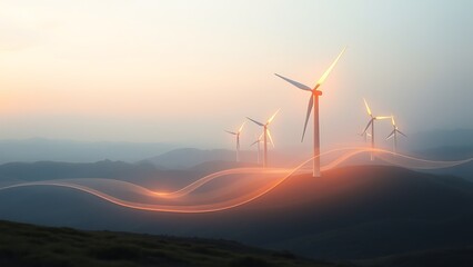 Wind Turbines on Mountain Ridge - Clean Energy Conceptual Image for Sustainability Campaigns, Renewable Power Presentations, and Eco-Friendly Initiatives