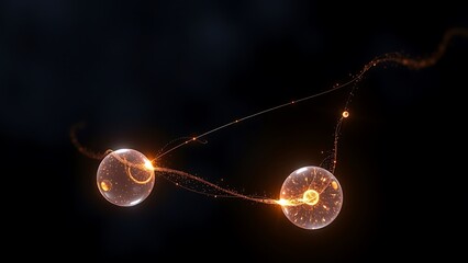 Abstract Particle Flow: Two Spheres Connected by a Glowing Filament - Conceptual Visualization for Science, Technology, and Futuristic Designs