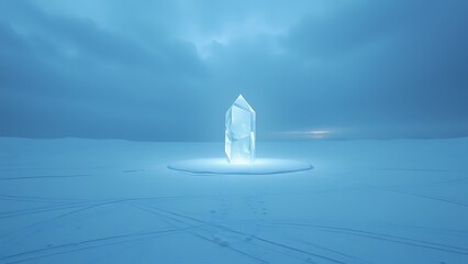 Glowing Ice Crystal Monolith on Frozen Plain - Abstract Winter Landscape for Fantasy Art, Sci-Fi Concepts, and Conceptual Backgrounds