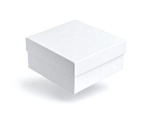 Naklejka premium White square box mockup with a lid, floating on a plain white background, creating a sense of lightness and modern simplicity.