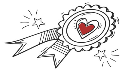 Hand drawn ribbon award with a red heart and stars