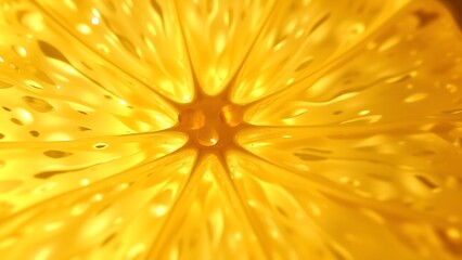Radiant Citrus Slice - Abstract Fruit Close-up in Warm Golden Tones for Healthy Eating, Food Design, and Summer Refreshment Concepts, Displaying Juicy Texture