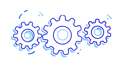 Three interconnected gears working together in a stylized illustration
