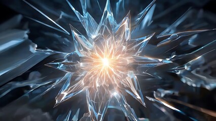 Digital Art - Abstract Crystal Starburst with Luminous Center - Modern Graphic Design Element for Backgrounds, Presentations, and Technological Illustrations