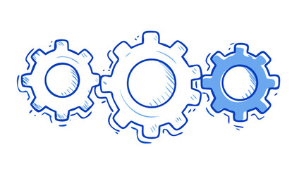 Three interlocking blue gears on a black background