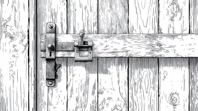 Aged wooden door with a vintage metal latch and bolt