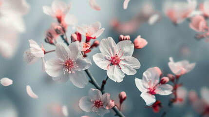 Soft Cherry Blossom Branches on Pastel Blue