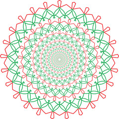 Naklejka premium An intricate, circular geometric mandala design in red and green