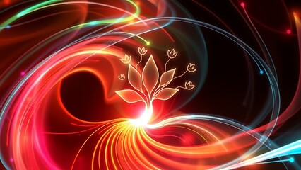 Glowing Abstract Plant - Conceptual Floral Design with Flowing Light Trails for Creative Backgrounds, Technology, and Spirituality Themes