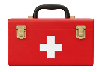 Obraz premium Red first aid kit with white cross symbol isolated on transparent background
