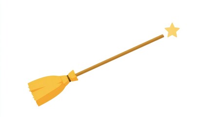A simple illustration of a yellow broom with a golden star at the end of its wooden handle, set against a plain white background.  It suggests magic or cleaning