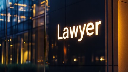 Modern lawyer sign illuminated outside law office at night