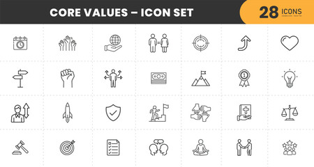  Core values icon set isolated on white background for business and design