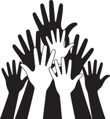 Diverse Hands Reaching Upward Together in Unity and Support on Transparent Background Vector