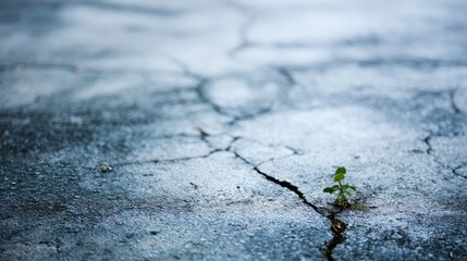 Obraz premium Small plant growing through cracked pavement.