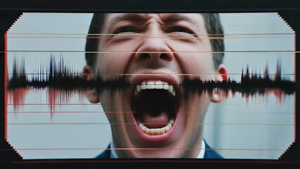 man screaming sound wave glitch digital distortion - Powered by Adobe