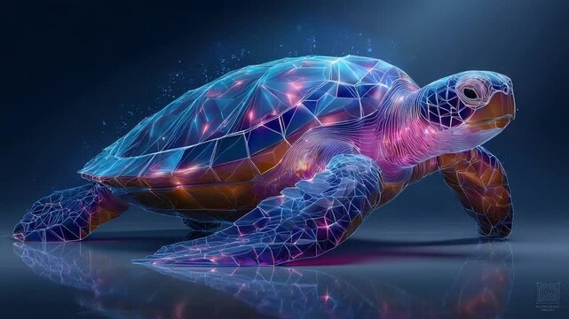 Abstract turtle in vibrant colors and geometric shapes