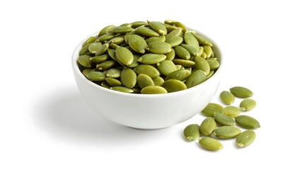 Green pumpkin seeds in a small bowl