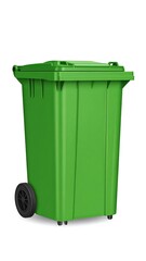 Green trash can, isolated on white