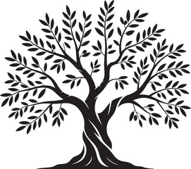 Olive Tree Silhouette Symbolizing Growth, Resilience, and Mediterranean Heritage Vector