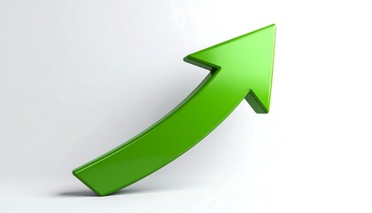 Green upward curved arrow on white background