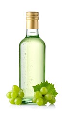 Green wine bottle with grapes