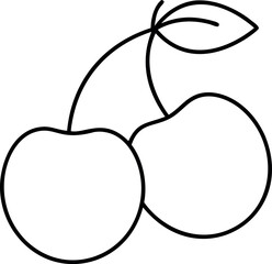 Two beautiful cherries connected by their stems, with a single leaf