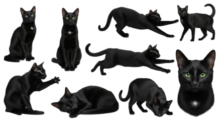 Black cat png cut out element set	
