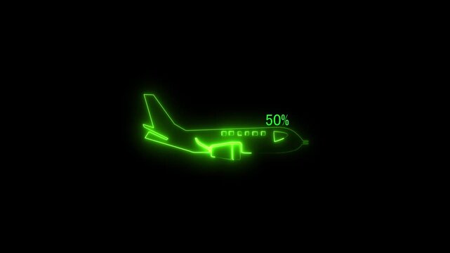 Simple plane icon and 100%,lod flay icon animation concept, flat plane animation. Airplane line path animation, Travel on airplane location map.