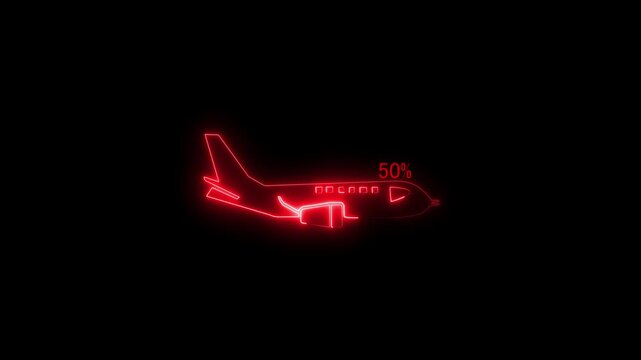 Simple plane icon and 100%,lod flay icon animation concept, flat plane animation. Airplane line path animation, Travel on airplane location map.