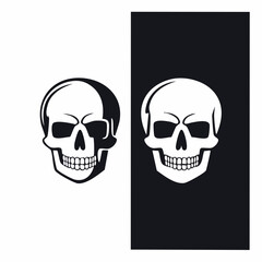 Set of two graphic human skull illustrations. Minimalist black and white vector icons for a tattoo, emblem, or symbol design.