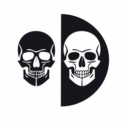 Captivating minimalist skull vector icons, arranged horizontally as two distinct image objects, symbolizing duality and offering a bold graphic illustration.