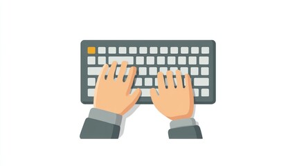 A simple, flat-style illustration depicts two hands typing on a keyboard, set against a plain white background. The image focuses on the act of typing, conveying efficiency and digital interaction
