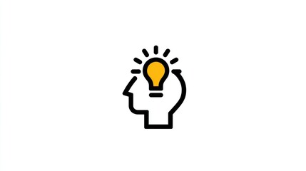 A minimalist line art illustration of a head in profile, with a lightbulb inside symbolizing an idea or inspiration
