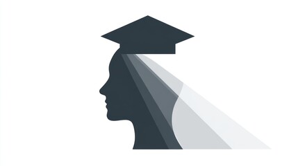 Silhouette of a head in profile, wearing a graduation cap, illuminated by rays of light, symbolizing enlightenment and the pursuit of knowledge
