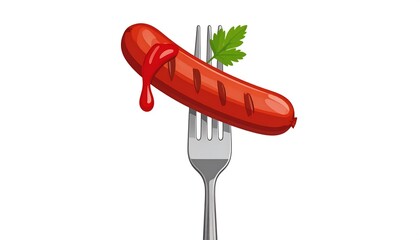 Grilled sausage on a fork