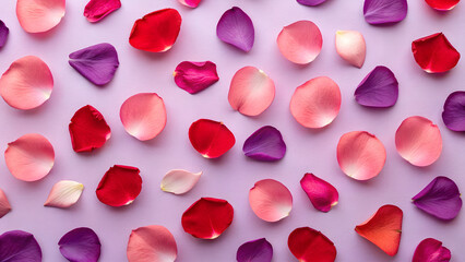 Red and Purple Glitter Rose Petals Confetti on Lavender Background
