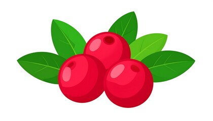 Group of red berries with green leaves