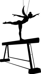 Gymnast on balance beam, silhouette
