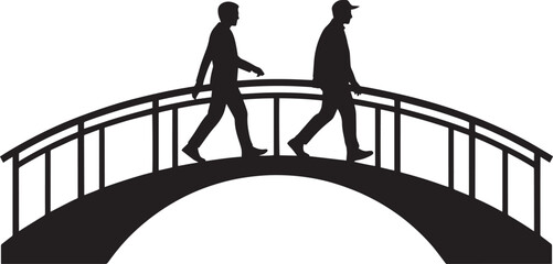 Silhouetted Figures Strolling Across an Arched Bridge Against a Transparent Backdrop Vector