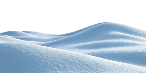 Smooth rolling snow-covered hills in pristine white and blue winter landscape scenery, isolated on a transparent background