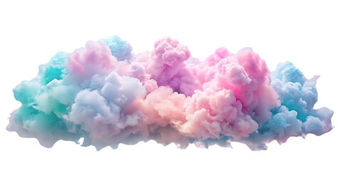 Fototapeta premium Vibrant cotton candy colored cloud formation with pink, purple, turquoise, and white swirls blending together, isolated on a transparent background