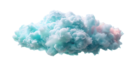 Dreamy turquoise and pink cloud formation with soft ethereal wisps floating gracefully, isolated on a transparent background