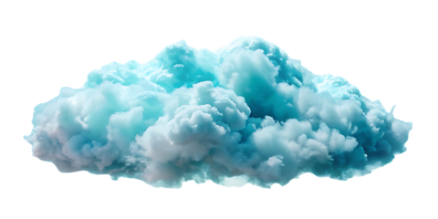 Bright turquoise and teal clouds with white highlights in fluffy cumulus shapes, isolated on a transparent background